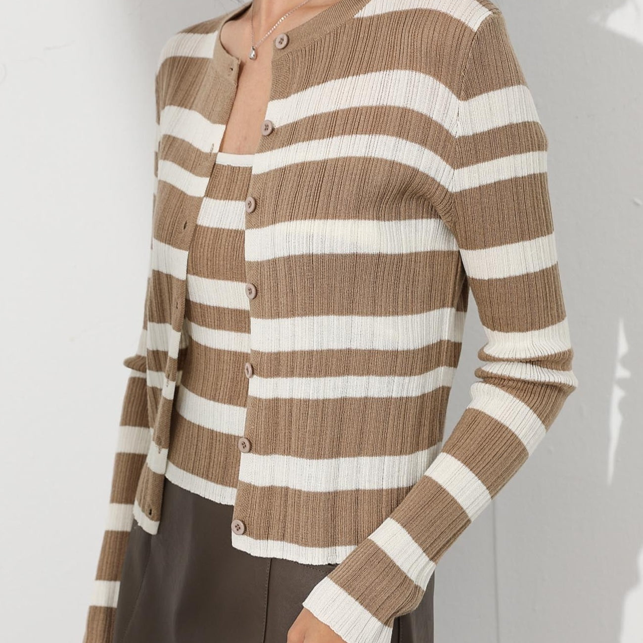 Flynn brown stripe wool cardigan set